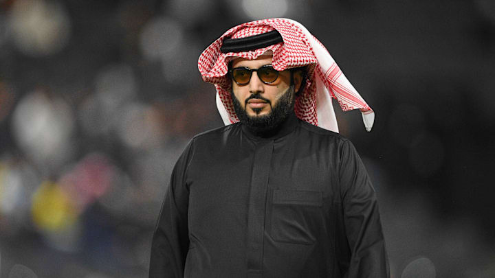 Feb 1, 2024; Riyadh, Saudi Arabia; Turki Al-Sheikh, advisor at the Royal Court under the rank of Minister and the current chairman of general authority for entertainment, walks on the field before the game between Al-Nassr and Inter Miami CF. Mandatory Credit: Victor Fraile-Imagn Images Feb 1, 2024; Riyadh, Saudi Arabia; Turki Al-Sheikh, advisor at the Royal Court under the rank of Minister and the current chairman of general authority for entertainment, walks on the field before the game between Al-Nassr and Inter Miami CF. Mandatory Credit: Victor Fraile-Imagn Images