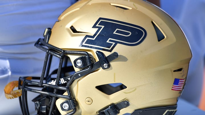 A Purdue Boilermakers helmet sits ready on the bench A Purdue Boilermakers helmet sits ready on the bench