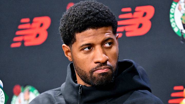 September 15, 2026; Boston, Massachusetts, USA; Boston Celtics forward Paul George (13) looks on during a press conference at The Auerbach Center at Boston Landing. Mandatory Credit: Eric Canha-Imagn Images