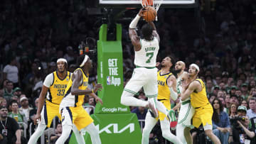 May 21, 2024; Boston, Massachusetts, USA; Boston Celtics guard Jaylen Brown (7) shoots against