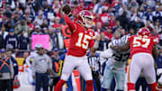 Kansas City Chiefs quarterback Patrick Mahomes throws a pass against the Dallas Cowboys at Arrowhead Stadium