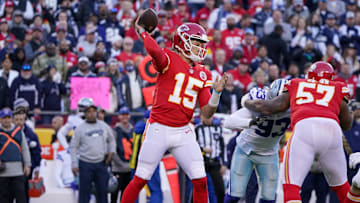 Kansas City Chiefs quarterback Patrick Mahomes throws a pass against the Dallas Cowboys at Arrowhead Stadium