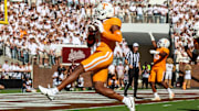 Tennessee Volunteers CB Colton Hood scores a touchdown after an interception against the Mississippi State Bulldogs.