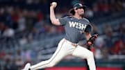 Sep 13, 2024; Washington, District of Columbia, USA; Washington Nationals pitcher Kyle Finnegan (67) delivers a throw during the ninth inning of a baseball game against the Miami Marlins at Nationals Park. 