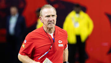 Feb 9, 2025; New Orleans, LA, USA;  Kansas City Chiefs defensive coordinator Steve Spagnuolo against the Philadelphia Eagles in Super Bowl LIX at Ceasars Superdome. 