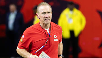 Feb 9, 2025; New Orleans, LA, USA;  Kansas City Chiefs defensive coordinator Steve Spagnuolo against the Philadelphia Eagles in Super Bowl LIX at Ceasars Superdome. Mandatory Credit: Mark J. Rebilas-Imagn Images