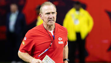 Feb 9, 2025; New Orleans, LA, USA;  Kansas City Chiefs defensive coordinator Steve Spagnuolo against the Philadelphia Eagles in Super Bowl LIX at Ceasars Superdome. Mandatory Credit: Mark J. Rebilas-Imagn Images