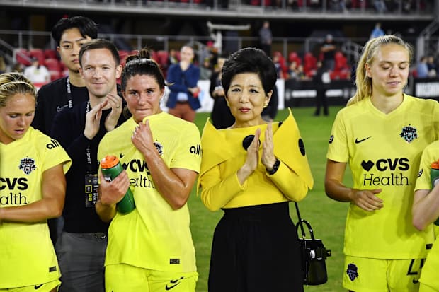 Washington Spirit owner Michele Kang with the team