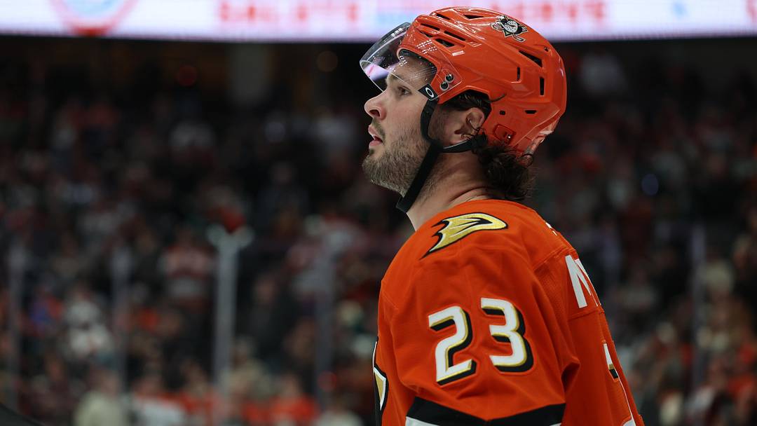Apr 24, 2026; Anaheim, California, USA;  Anaheim Ducks center Mason McTavish (23) looks on during the second period against the Edmonton Oilers in game three of the first round of the 2026 Stanley Cup Playoffs at Honda Center. Mandatory Credit: Kiyoshi Mio-Imagn Images