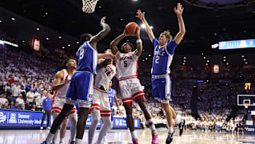 Duke v Arizona; Duke basketball forward Khaman Maluach and Cooper Flagg block a shot against Arizona