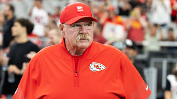 Aug 9, 2025; Glendale, Arizona, USA; Kansas City Chiefs head coach Andy Reid against the Arizona Cardinals during a preseason NFL game at State Farm Stadium. Mandatory Credit: Mark J. Rebilas-Imagn Images