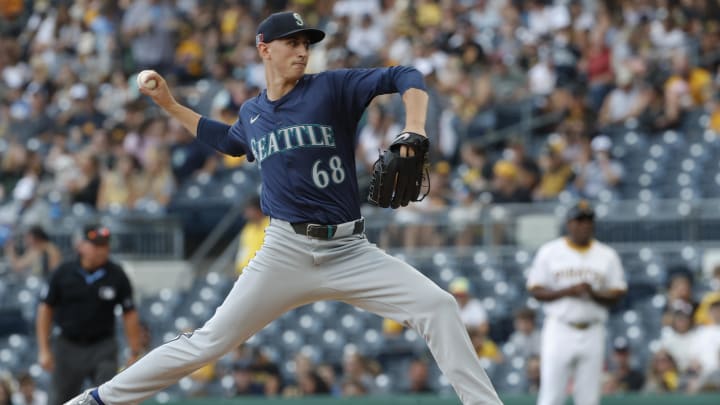 Seattle Mariners starting pitcher George Kirby throws against the Pittsburgh Pirates on Sunday at PNC Park.