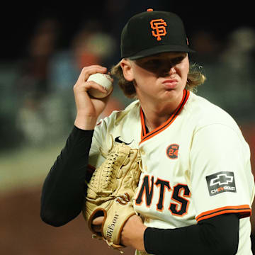 Sep 12, 2024; San Francisco, California, USA; San Francisco Giants starting pitcher Hayden Birdsong (60) on the mound against the Milwaukee Brewers during the fifth inning at Oracle Park.