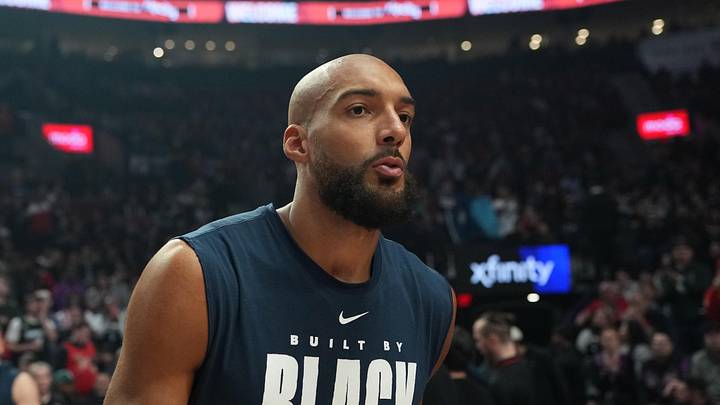 Feb 24, 2026; Portland, Oregon, USA; Minnesota Timberwolves center Rudy Gobert (27) is introduced before the game against the Portland Trail Blazers at Moda Center. Mandatory Credit: Soobum Im-Imagn Images