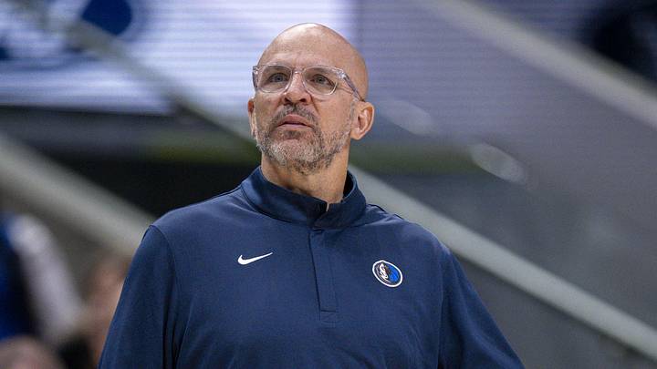 Apr 3, 2026; Dallas, Texas, USA; Dallas Mavericks head coach Jason Kidd looks on during the game between the Mavericks and the Magic at American Airlines Center. Mandatory Credit: Jerome Miron-Imagn Images
