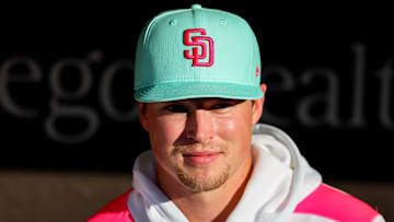 San Diego Padres pitcher Mason Miller (22) looks on from the dugout before the game against the St. Louis Cardinals at Petco Park on Aug. 1.