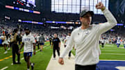 Indianapolis Colts head coach Shane Steichen leaves the field Sunday, Sept. 14, 2025, after winning a game against the Denver Broncos at Lucas Oil Stadium in Indianapolis.