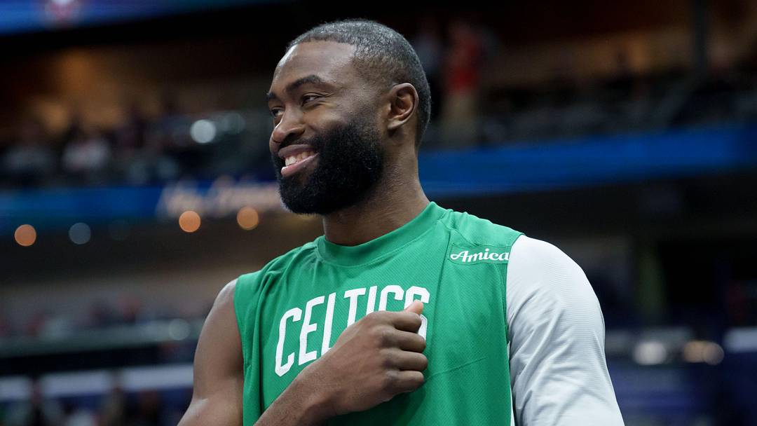 Oct 27, 2025; New Orleans, Louisiana, USA; Boston Celtics guard Jaylen Brown (7) put his hand to his heart during the second half against the New Orleans Pelicans at Smoothie King Center. Mandatory Credit: Matthew Hinton-Imagn Images