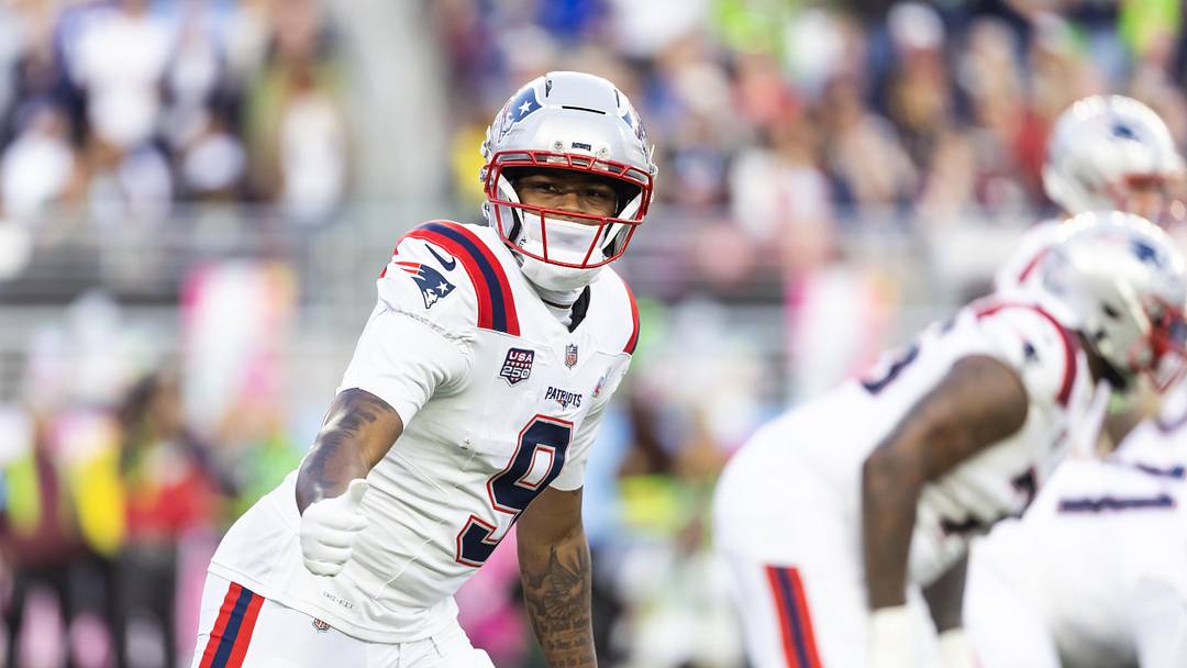 Feb 8, 2026; Santa Clara, CA, USA; New England Patriots wide receiver Kayshon Boutte (9) against the Seattle Seahawks during Super Bowl LX at Levi's Stadium. Mandatory Credit: Mark J. Rebilas-Imagn Images