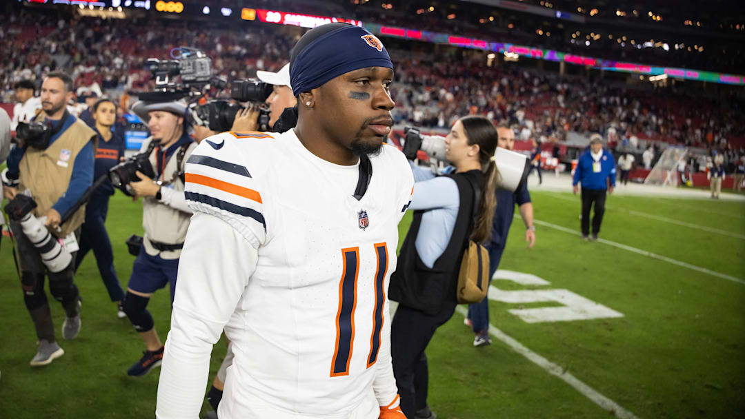 Nov 3, 2024; Glendale, Arizona, USA; Chicago Bears wide receiver DeAndre Carter (11) against the Arizona Cardinals at State Farm Stadium. Mandatory Credit: Mark J. Rebilas-Imagn Images