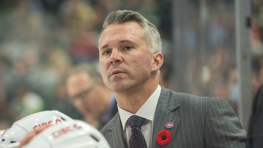 Nov 1, 2022; Saint Paul, Minnesota, USA; Montreal Canadiens head coach Martin St.-Louis looks on in the first period against the Minnesota Wild at Xcel Energy Center. Mandatory Credit: Matt Blewett-Imagn Images Nov 1, 2022; Saint Paul, Minnesota, USA; Montreal Canadiens head coach Martin St.-Louis looks on in the first period against the Minnesota Wild at Xcel Energy Center. Mandatory Credit: Matt Blewett-Imagn Images