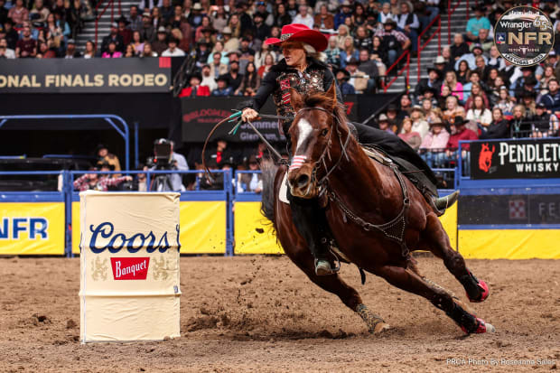 Summer Kosel turns a barrel at NFR