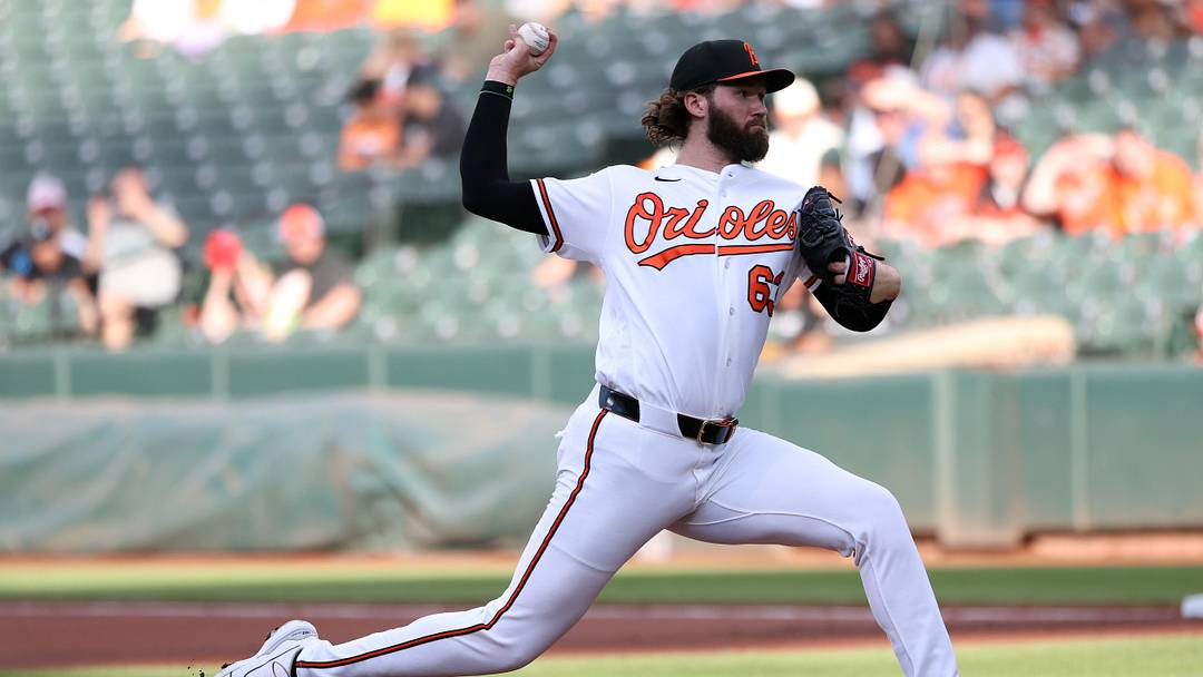 Jun 10, 2026; Baltimore, Maryland, USA; Baltimore Orioles pitcher Brandon Young (63) throws during the first inning against the Seattle Mariners at Oriole Park at Camden Yards. Mandatory Credit: Daniel Kucin Jr.-Imagn Images