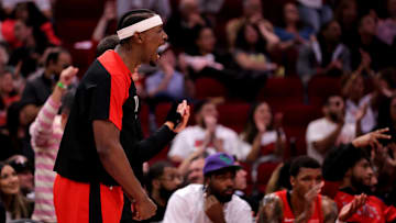 Mar 15, 2025; Houston, Texas, USA; Houston Rockets forward Jae'sean Tate (8) reacts after a made basket against the Chicago Bulls during the fourth quarter at Toyota Center. Mandatory Credit: Erik Williams-Imagn Images