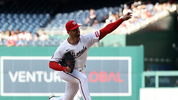 Jun 16, 2026; Washington, District of Columbia, USA; Washington Nationals pitcher Foster Griffin (22) throws during the first inning against the Kansas City Royals at Nationals Park. Mandatory Credit: Daniel Kucin Jr.-Imagn Images