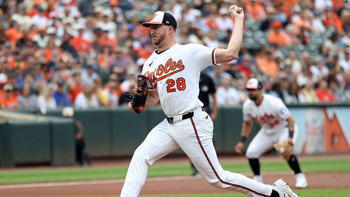 Sep 19, 2026; Baltimore, Maryland, USA;  Baltimore Orioles pitcher Trevor Rogers (28) throws during the first inning against the Milwaukee Brewers at Oriole Park at Camden Yards.  Mandatory Credit: Daniel Kucin Jr.-Imagn Images