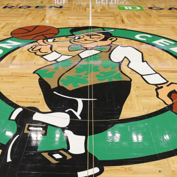 Nov 26, 2023; Boston, Massachusetts, USA; The Boston Celtics logo is seen before the game between
