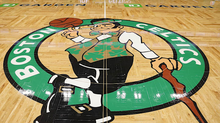 Nov 26, 2023; Boston, Massachusetts, USA; The Boston Celtics logo is seen before the game between the Boston Celtics and the Atlanta Hawks at TD Garden. Mandatory Credit: Winslow Townson-Imagn Images