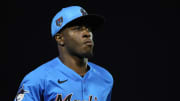 Mar 8, 2024; Jupiter, Florida, USA; Miami Marlins shortstop Tim Anderson (7) runs on the field