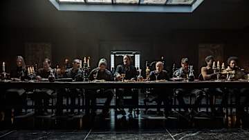 Jeffrey Dean Morgan as Negan, Lisa Emery as The Dama, Keir Gilchrist as Pierce, Kim Coates as The Bruegel, Zeljko Ivanek as The Croat - The Walking Dead: Dead City _ Season 2, Episode 4 - Photo Credit: Robert Clark/AMC
