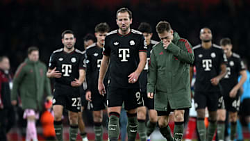 Dejected Bayern Munich players after defeat against Arsenal on matchday 5 of the Champions League.