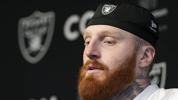 Las Vegas Raiders defensive end Maxx Crosby speaks during a news conference during organized team activities.