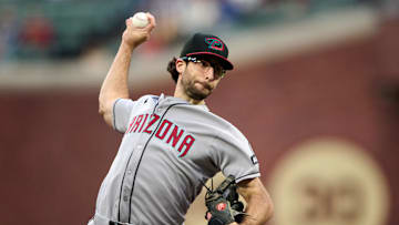 Sep 9, 2025; San Francisco, California, USA; Arizona Diamondbacks starting pitcher Zac Gallen (23) throws a pitch against the San Francisco Giants during the first inning at Oracle Park. Mandatory Credit: Robert Edwards-Imagn Images