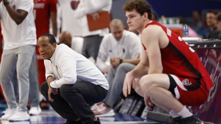 NC State basketball head coach Kevin Keatts and forward Ben Middlebrooks