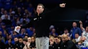 Vanderbilt Commodores head coach Mark Byington directs his players during the first half against the Kentucky Wildcats at Rupp Arena at Central Bank Center.