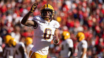 Arizona State Sun Devils wide receiver Jordyn Tyson celebrates a touchdown against the Arizona Wildcats.