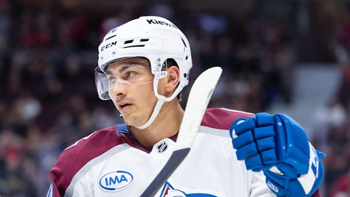 Colorado Avalanche defenseman Sam Malinski (70) || Mandatory Credit: Marc DesRosiers-Imagn Images