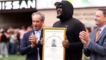 Justin Blackmon is inducted into the College Football Hall of Fame during a game between Oklahoma State and Arizona State.