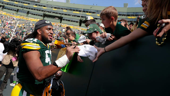 Green Bay Packers linebacker Keshawn Banks (51) signs autographs for fans after a preseason football game against the Seattle Seahawks on Saturday, August 26, 2023, at Lambeau Field in Green Bay, Wis. Green Bay Packers linebacker Keshawn Banks (51) signs autographs for fans after a preseason football game against the Seattle Seahawks on Saturday, August 26, 2023, at Lambeau Field in Green Bay, Wis.