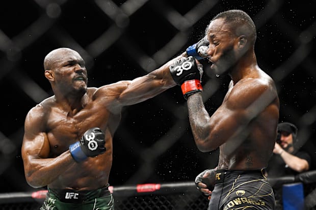 Kamaru Usman fighting Leon Edward