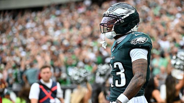 Sep 13, 2026; Philadelphia, Pennsylvania, USA;  Philadelphia Eagles wide receiver Dontayvion Wicks (13) celebrates after scoring a touchdown against the Washington Commanders during the first half at Lincoln Financial Field.  Mandatory Credit: Eric Hartline-Imagn Images