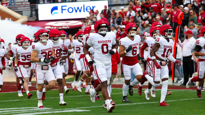 Apr 20, 2024; Norman, OK, USA;  Oklahoma Sooners defensive lineman David Stone (0) runs out with the defends during the Oklahoma Sooners spring game at Gaylord Family OK Memorial Stadium. Mandatory Credit: Kevin Jairaj-USA TODAY Sports