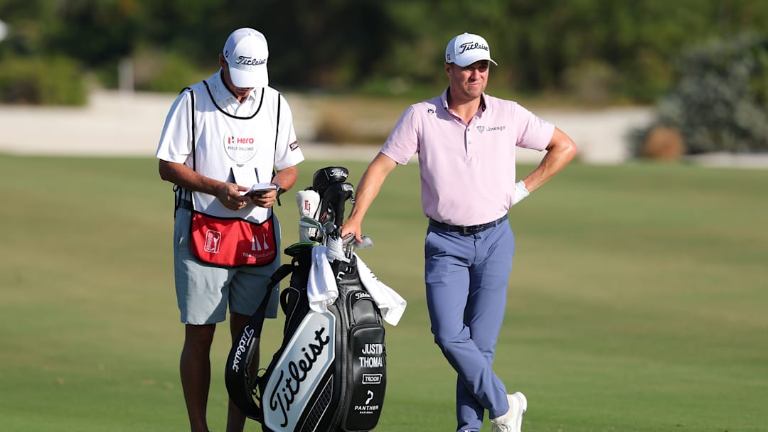Justin Thomas waits to hit a shot during the final round of the 2024 Hero World Challenge