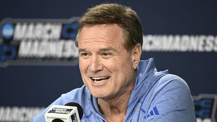 Mar 19, 2026; San Diego, CA, USA; Kansas Jayhawks head coach Bill Self speaks at a press conference ahead of the first round of the men's 2026 NCAA Tournament at Viejas Arena. Mandatory Credit: Denis Poroy-Imagn Images