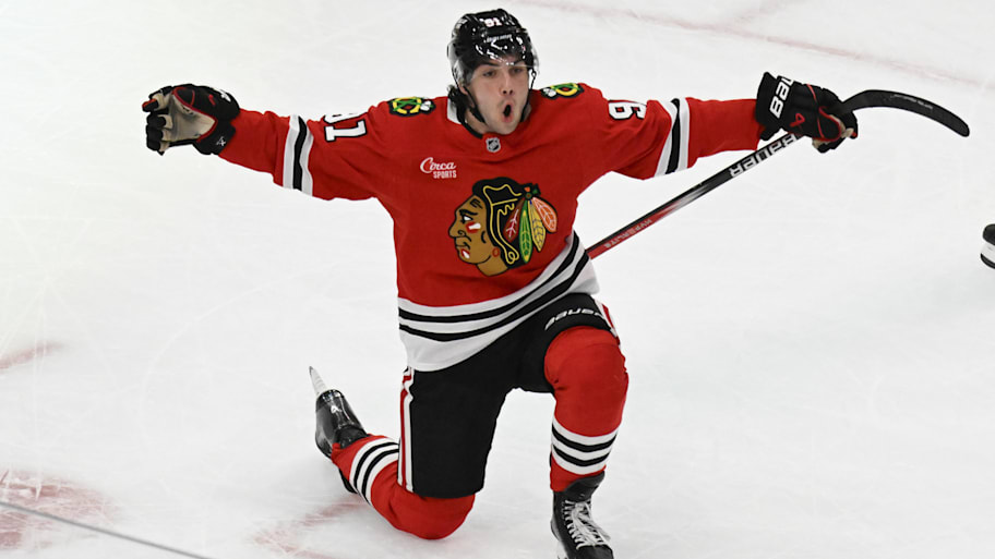 Chicago Blackhawks center Frank Nazar agreed to a seven-year contract extension.  | Matt Marton-Imagn Images