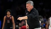 Mar 13, 2025; Charlotte, NC, USA; Stanford Cardinal head coach Kyle Smith reacts in the second half at Spectrum Center. Mandatory Credit: Bob Donnan-Imagn Images